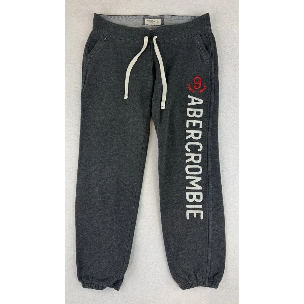 VTG Y2K Abercrombie & Fitch Gray Spellout 9 Sweatpants Joggers Sz Small New York